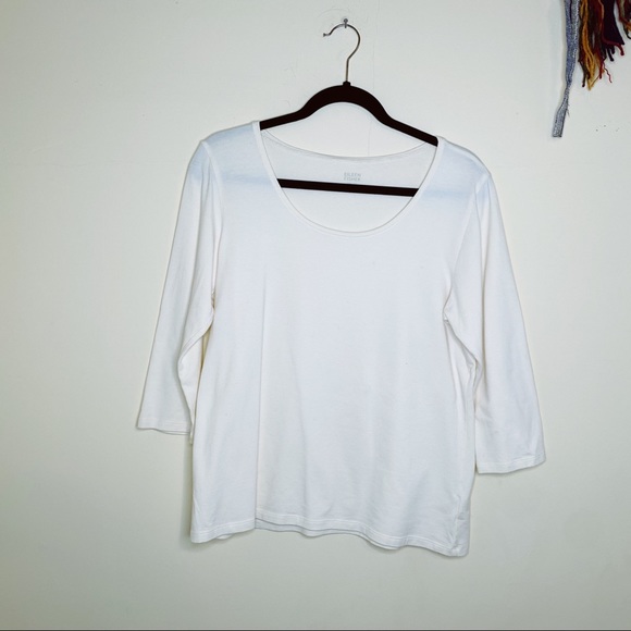 Eileen Fisher Tops - Eileen Fisher • cream organic cotton 3/4 sleeve T